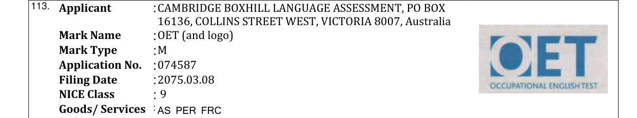Original bulletin entry for OET (and logo)