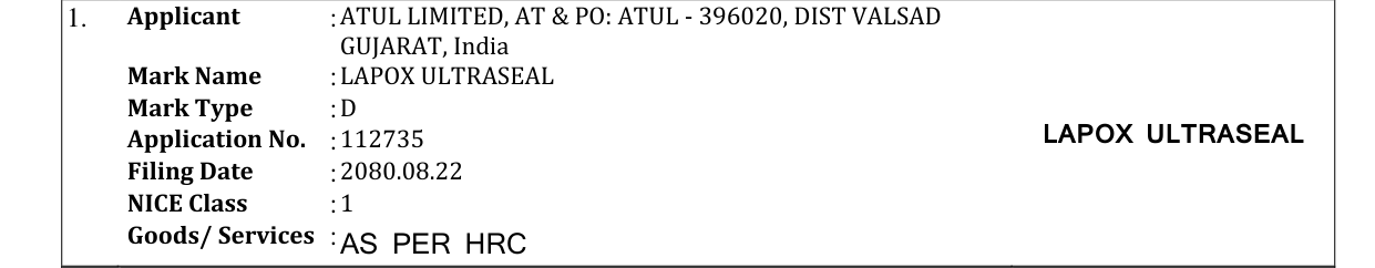 Original bulletin entry for LAPOX ULTRASEAL