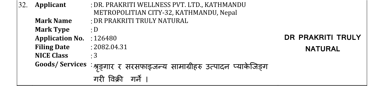 Original bulletin entry for DR PRAKRITI TRULY NATURAL
