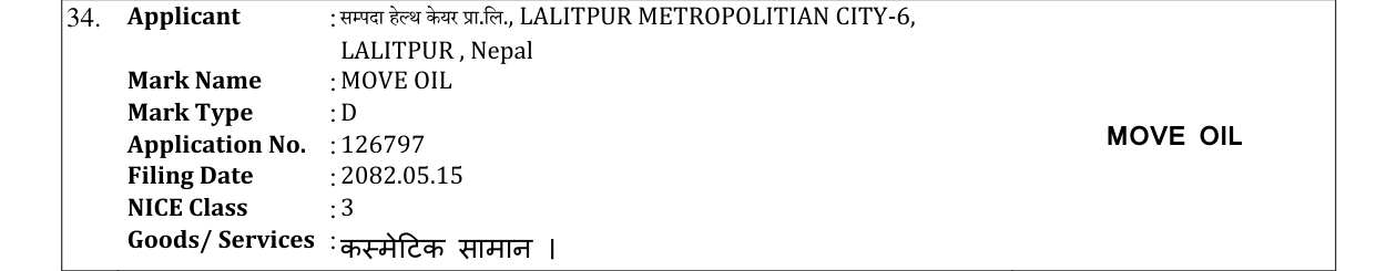 Original bulletin entry for MOVE OIL