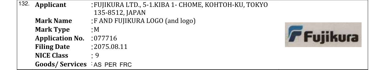 Original bulletin entry for F AND FUJIKURA LOGO (and logo)