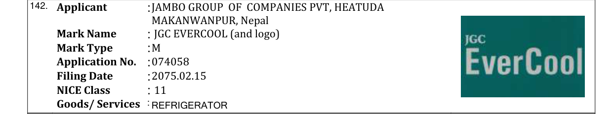 Original bulletin entry for JGC EVERCOOL (and logo)
