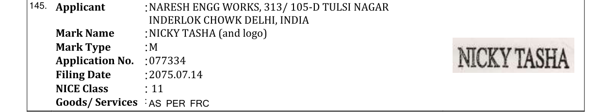 Original bulletin entry for NICKY TASHA (and logo)
