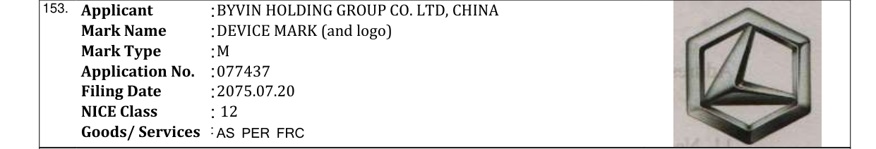 Original bulletin entry for DEVICE MARK (and logo)