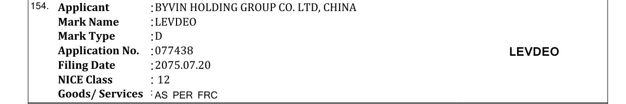 Original bulletin entry for LEVDEO