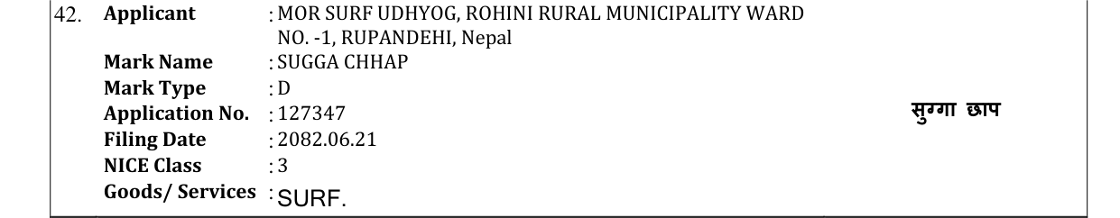 Original bulletin entry for SUGGA CHHAP