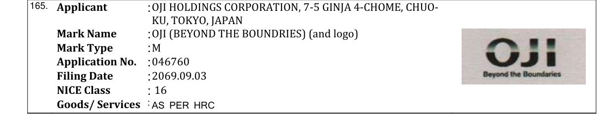 Original bulletin entry for OJI (BEYOND THE BOUNDRIES) (and logo)