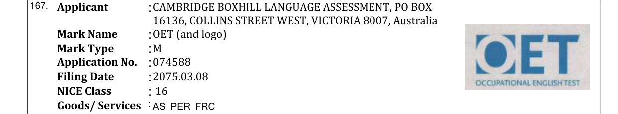 Original bulletin entry for OET (and logo)