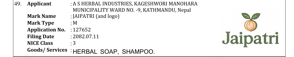 Original bulletin entry for JAIPATRI (and logo)