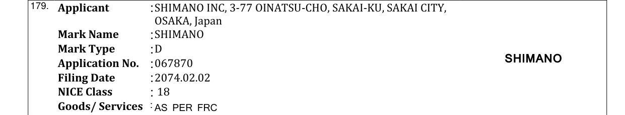 Original bulletin entry for SHIMANO