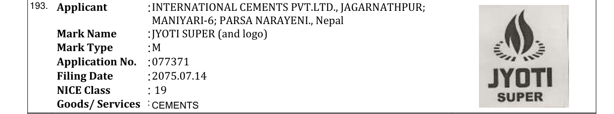 Original bulletin entry for JYOTI SUPER (and logo)