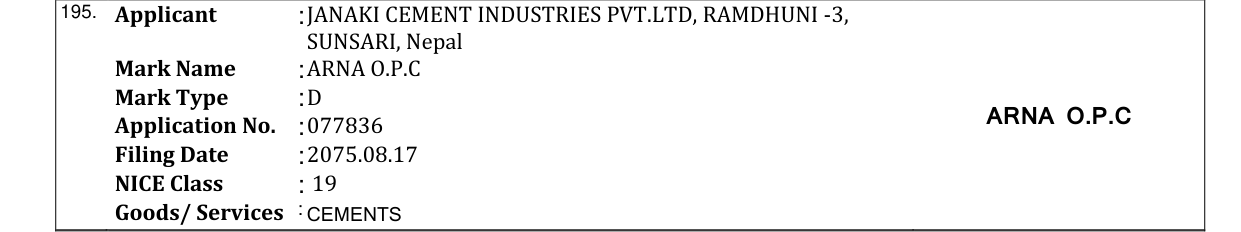 Original bulletin entry for ARNA O.P.C