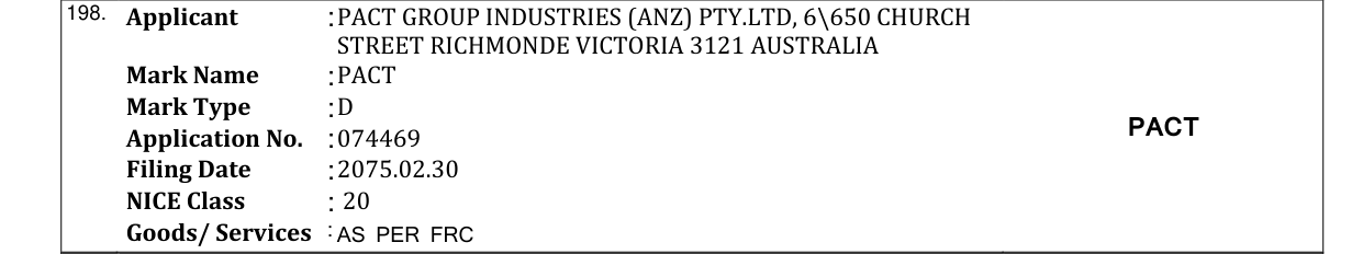 Original bulletin entry for PACT