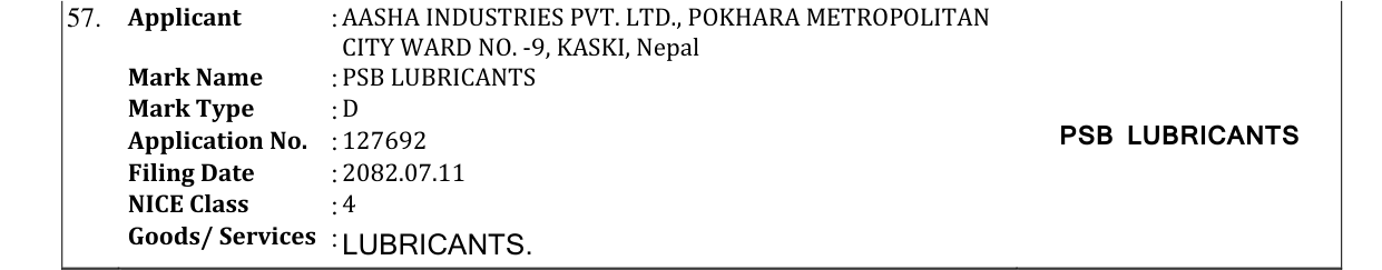 Original bulletin entry for PSB LUBRICANTS
