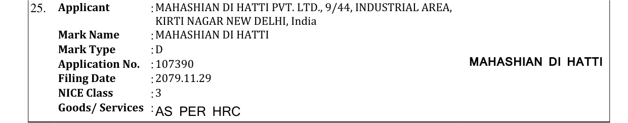 Original bulletin entry for MAHASHIAN DI HATTI