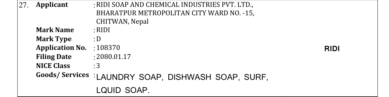 Original bulletin entry for RIDI