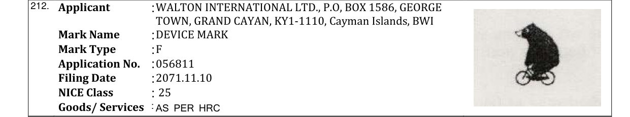 Original bulletin entry for DEVICE MARK