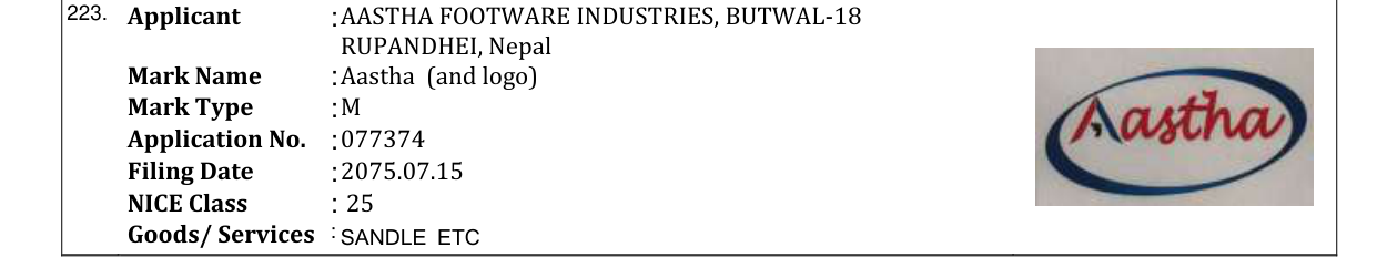 Original bulletin entry for Aastha (and logo)