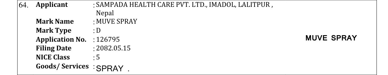 Original bulletin entry for MUVE SPRAY