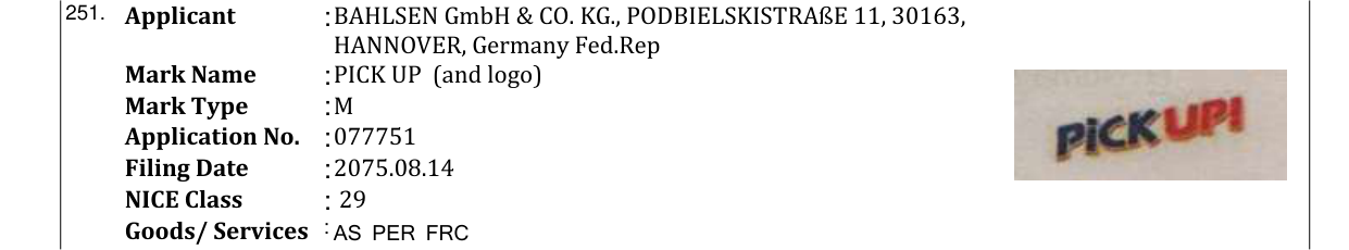 Original bulletin entry for PICK UP (and logo)