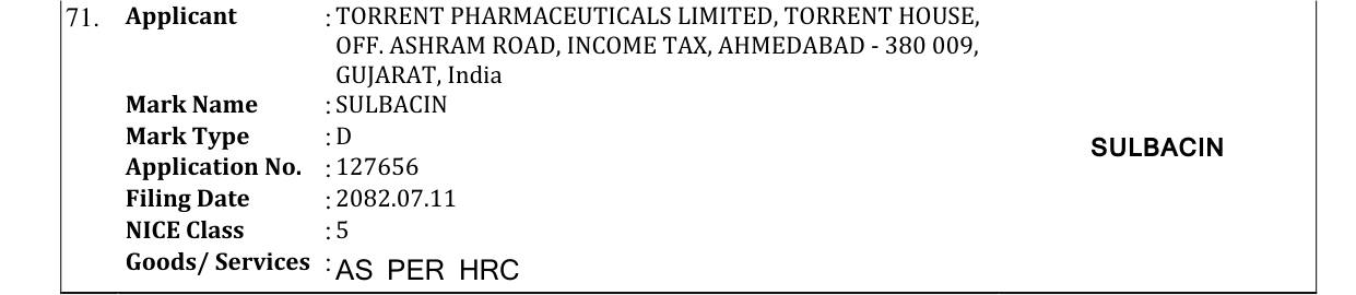 Original bulletin entry for SULBACIN