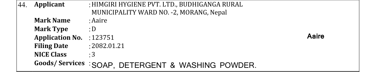 Original bulletin entry for Aaire