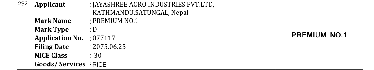 Original bulletin entry for PREMIUM NO.1