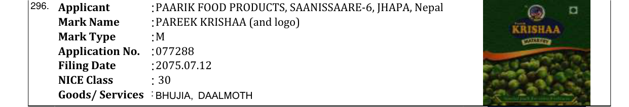 Original bulletin entry for PAREEK KRISHAA (and logo)