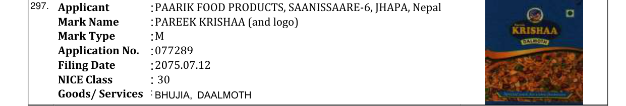 Original bulletin entry for PAREEK KRISHAA (and logo)