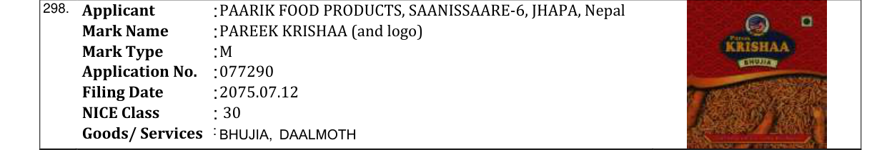 Original bulletin entry for PAREEK KRISHAA (and logo)