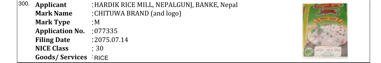 Original bulletin entry for CHITUWA BRAND (and logo)