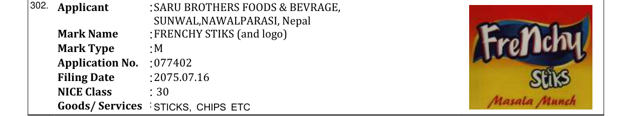 Original bulletin entry for FRENCHY STIKS (and logo)