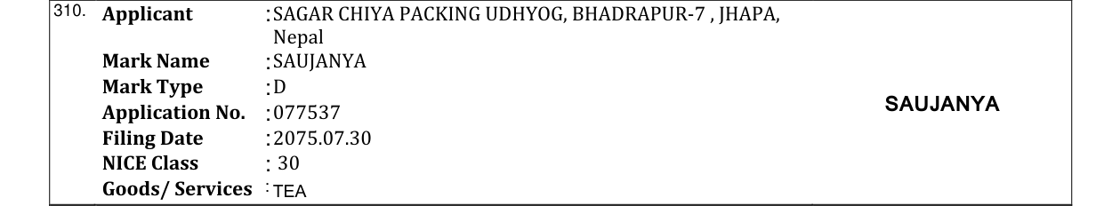 Original bulletin entry for SAUJANYA