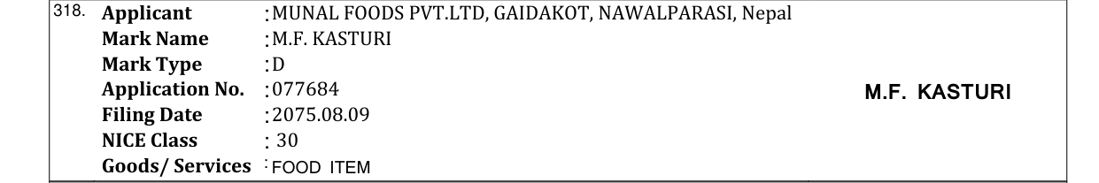 Original bulletin entry for M.F. KASTURI
