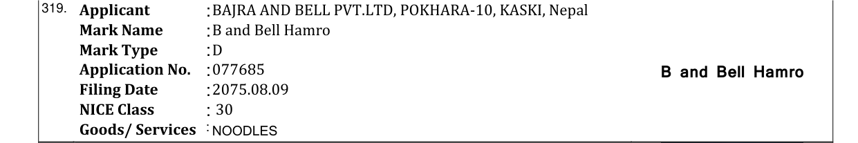 Original bulletin entry for B and Bell Hamro