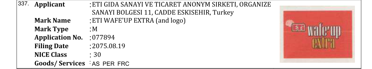 Original bulletin entry for ETI WAFE'UP EXTRA (and logo)