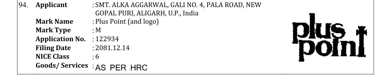 Original bulletin entry for Plus Point (and logo)
