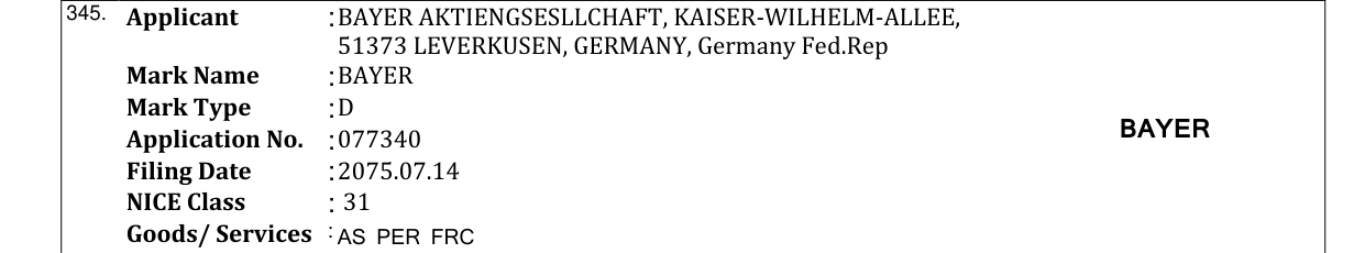 Original bulletin entry for BAYER