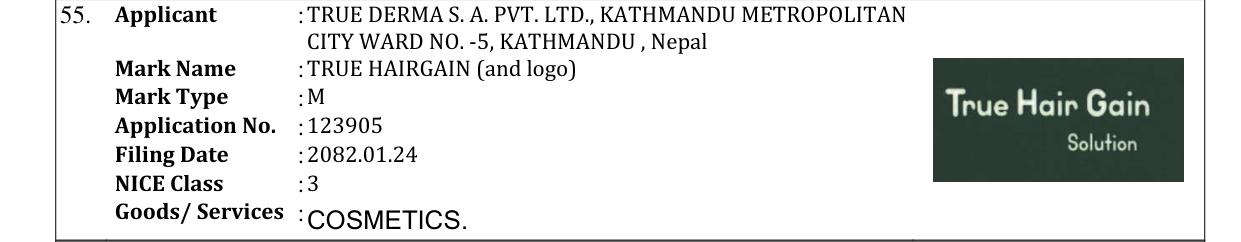 Original bulletin entry for TRUE HAIRGAIN (and logo)