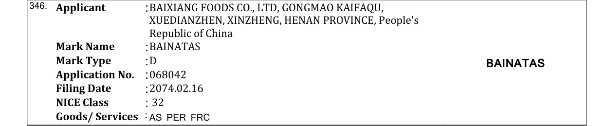 Original bulletin entry for BAINATAS