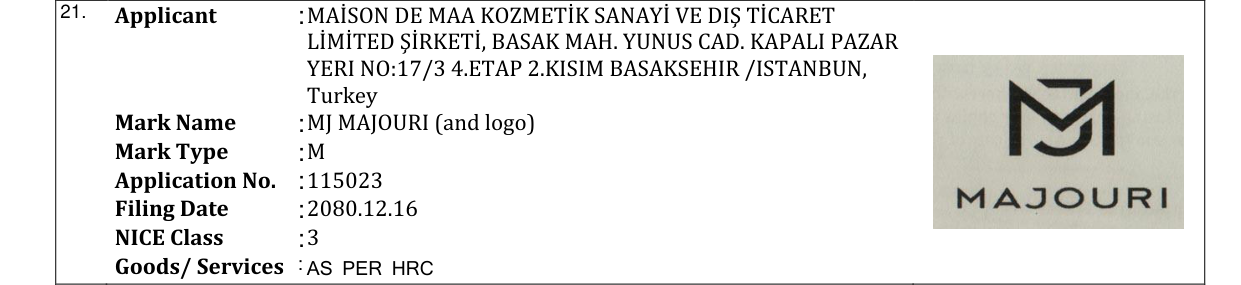 Original bulletin entry for MJ MAJOURI (and logo)