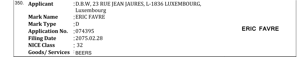 Original bulletin entry for ERIC FAVRE