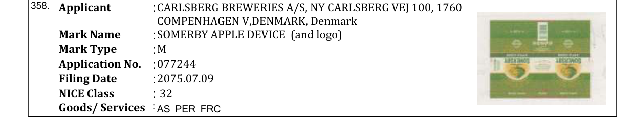 Original bulletin entry for SOMERBY APPLE DEVICE (and logo)