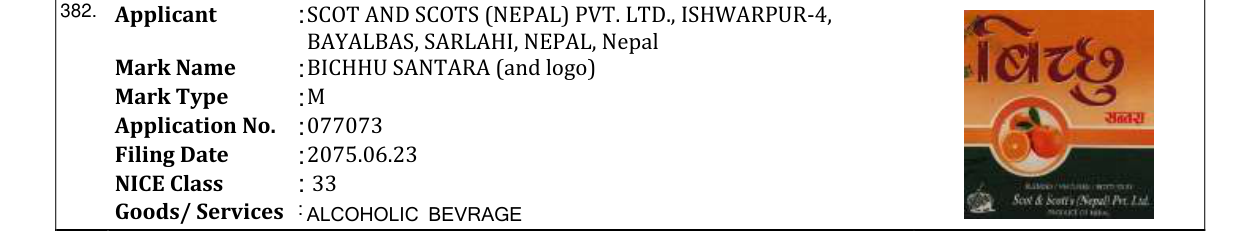 Original bulletin entry for BICHHU SANTARA (and logo)