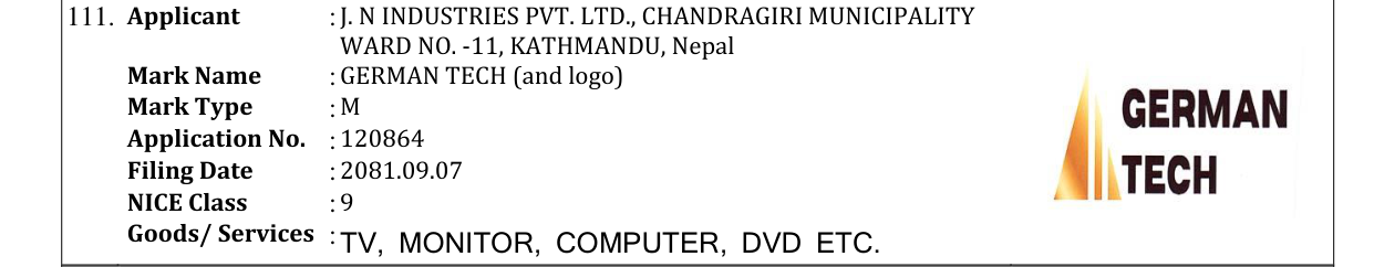 Original bulletin entry for GERMAN TECH (and logo)