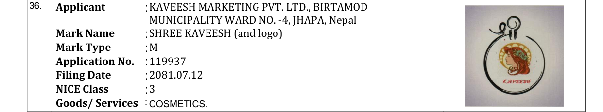 Original bulletin entry for SHREE KAVEESH (and logo)