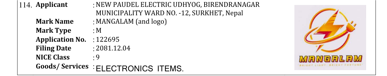 Original bulletin entry for MANGALAM (and logo)