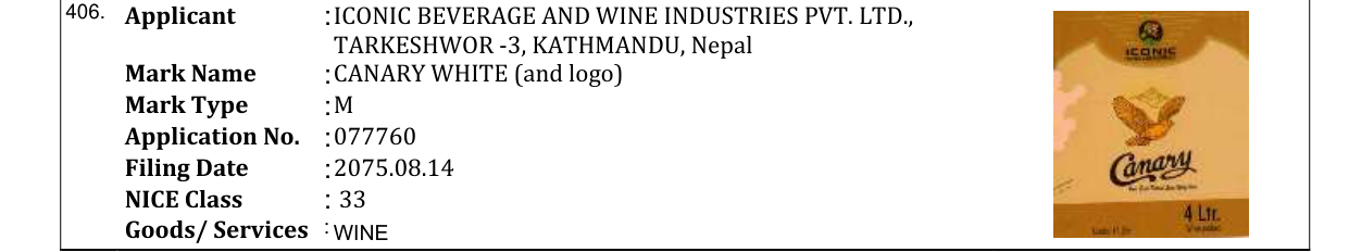 Original bulletin entry for CANARY WHITE (and logo)