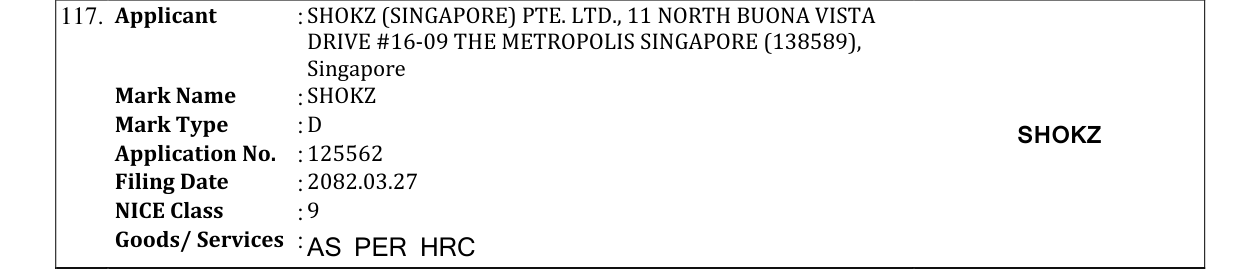 Original bulletin entry for SHOKZ