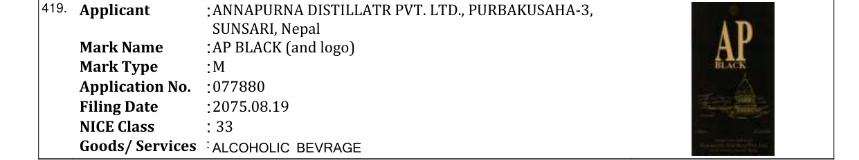 Original bulletin entry for AP BLACK (and logo)